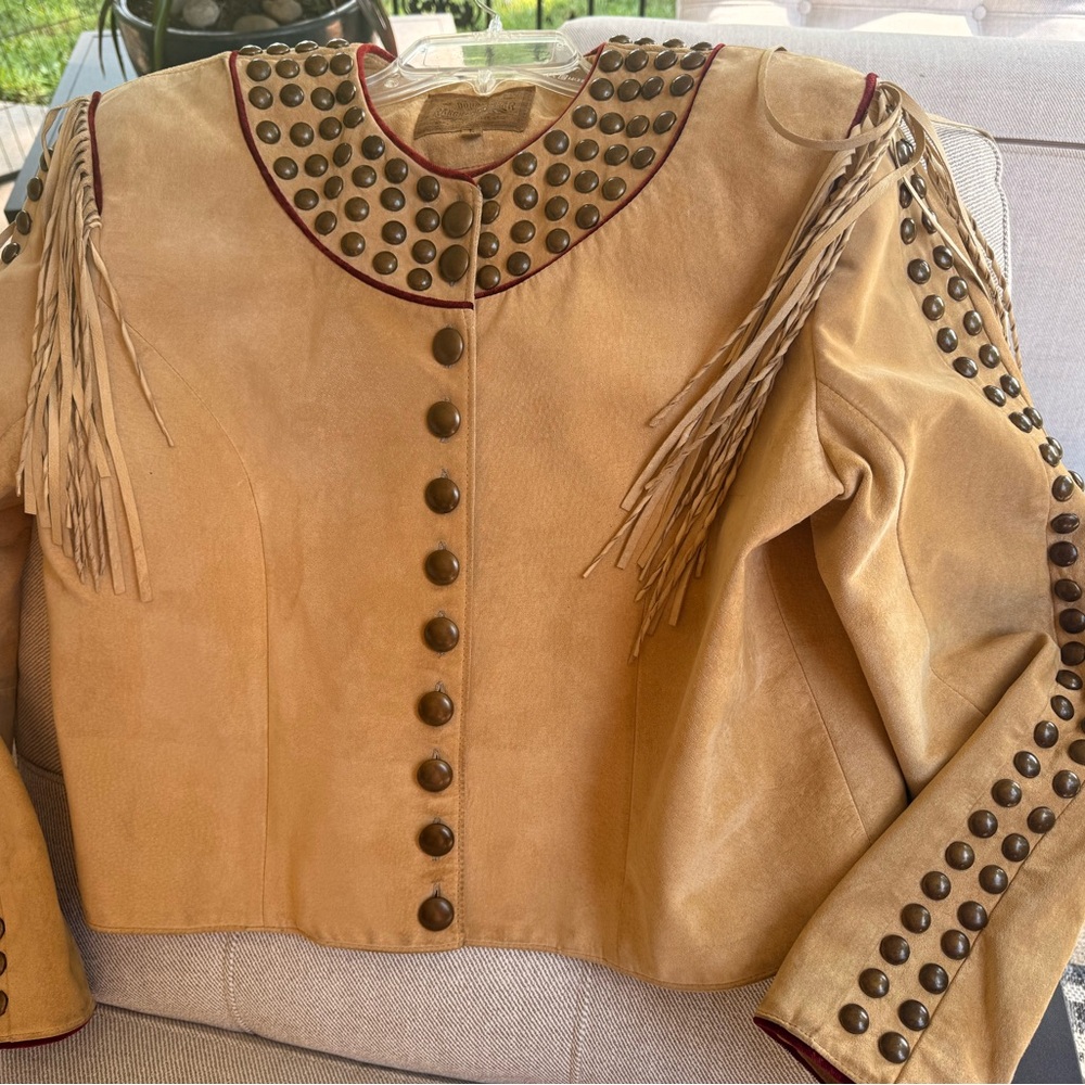 Double D Ranch Studded Leather Jacket with Fringe